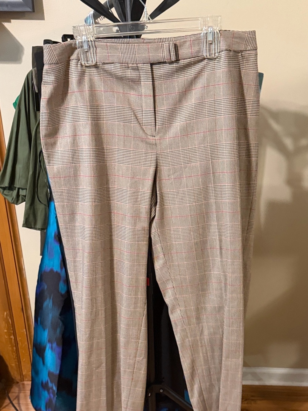 Anne Klein 2 Piece Pant Suit Beige Plaid Pants with 3/4 Sleeve Blazer NWT